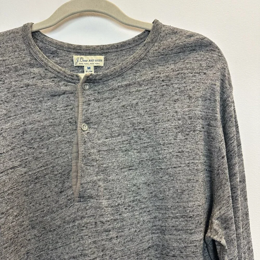 J.Crew Knit Goods Grey Heather Henley Long Sleeve Shirt Medium Slim